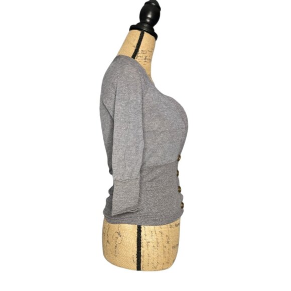 NWT Poof! Women’s Gray Button Front Cardigan Top Deep V-Neck 3/4 Sleeve Medium - Picture 6 of 7